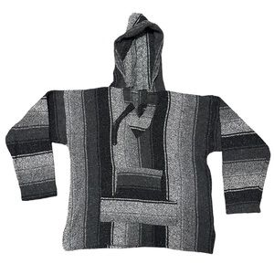 Vintage Baja Artesanias Mickey Hoodie Pullover Poncho Mexican Rug Sweater Size L